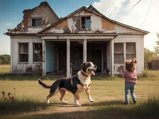 perro jugando con familia humana