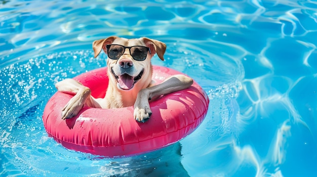 Perro juguetón refrescándose en la piscina Imagen divertida de verano