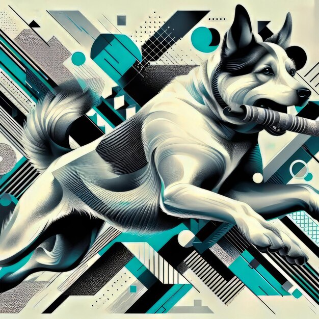 El perro K9 salta a través de formas geométricas generadas por la IA