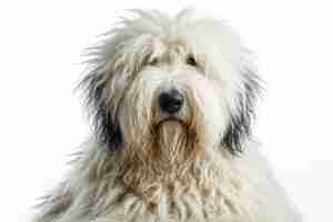 Foto perro komondor aislado sobre un fondo blanco