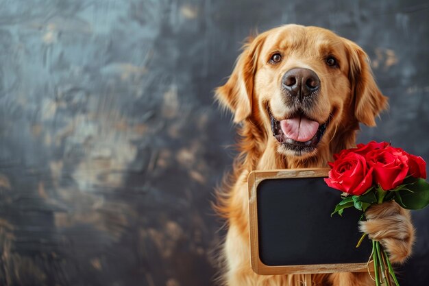 Perro labrador con flores