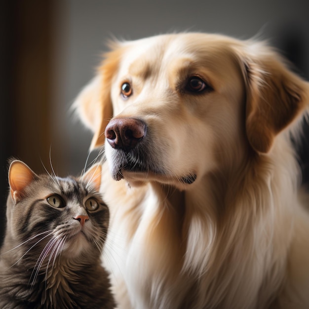 Un perro labrador y un gato.