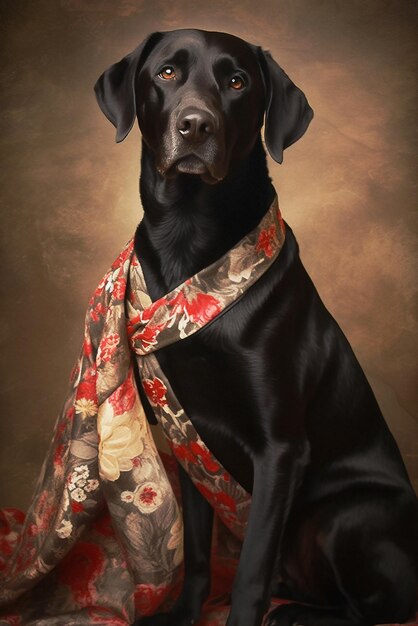 Perro labrador negro con ropa tradicional japonesa AI generativa