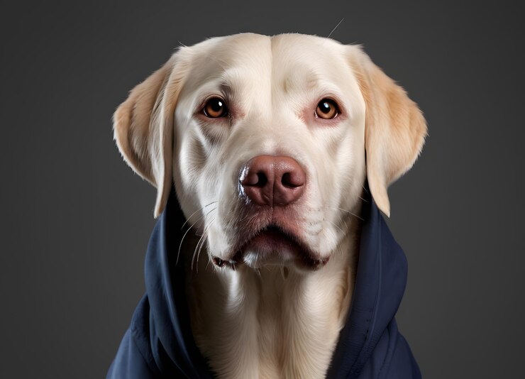 El perro Labrador Retriever con una sudadera con capucha