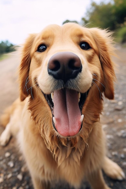 un perro con una lengua larga que está saliendo de su boca