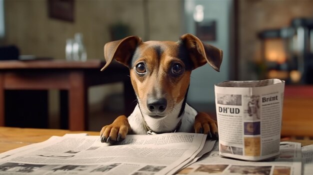 Perro leyendo un periódico