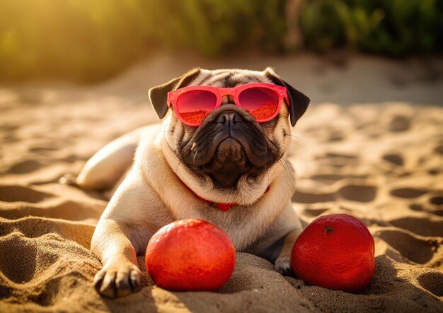 Foto perro lindo en la arena de la playa ia generativa