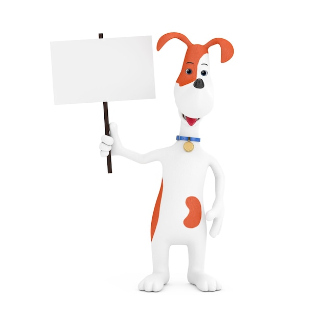 Perro lindo de dibujos animados sosteniendo blanco en blanco Protesta Anuncio Banner Cartel Mockup Representación 3d