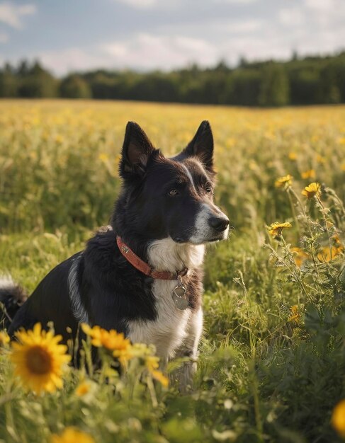 Perro lindo Escena de paisaje de verano impresionante