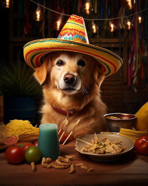 Perro lindo en el fondo del Cinco de Mayo