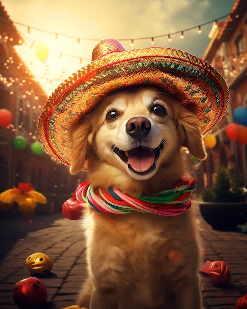 Perro lindo en el fondo del Cinco de Mayo