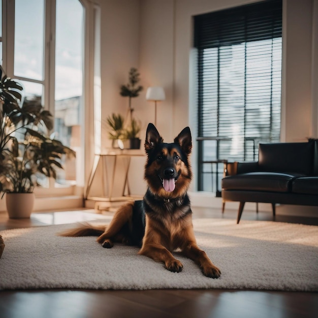 Perro lindo en una habitación bien decorada