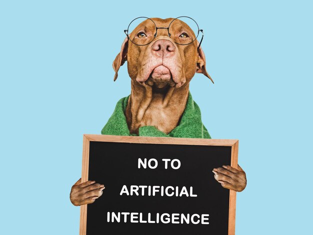 Perro lindo y inscripción sobre inteligencia artificial