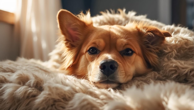 Perro lindo en una manta