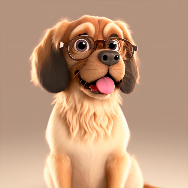 Perro lindo mascota bebé con gafas sonriendo dibujos animados aislado fondo borroso Ilustración tienda de mascotas enfoque selectivo generado AI