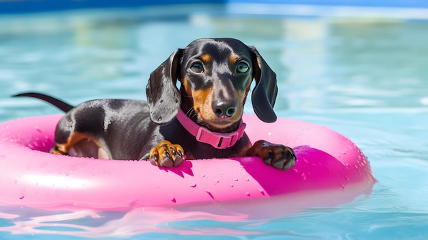 Perro lindo de verano con anillo de natación