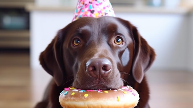 Perro lleva una dona en la cabeza IA generativa