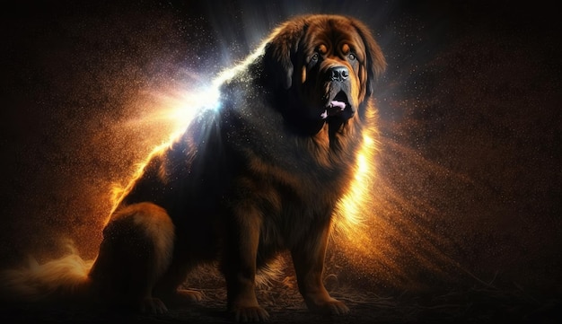Un perro con una luz encendida
