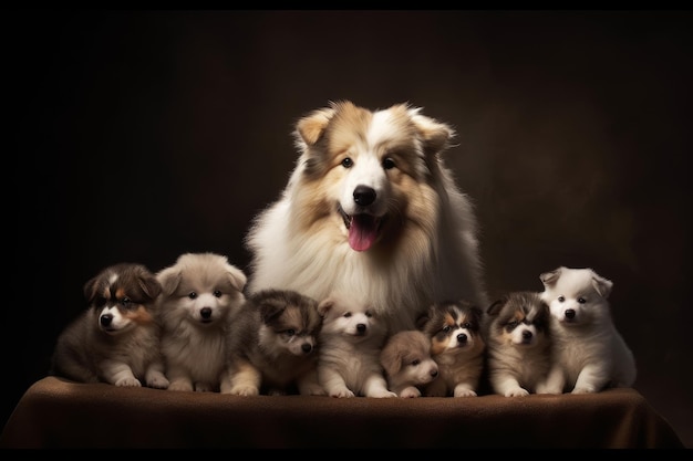 Perro madre con divertidos cachorros Generar Ai