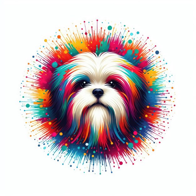 Foto un perro con manchas coloridas y una imagen colorida de un perro con un fondo colorido