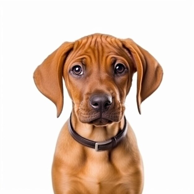 un perro marrón con un collar negro y un collar negro