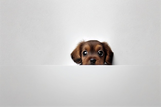 Un perro marrón con un ojo negro y un fondo blanco