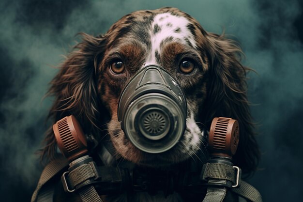 Foto perro con máscara de humo