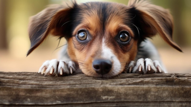 El perro mira desde el borde Retrato de mascotas IA generativa