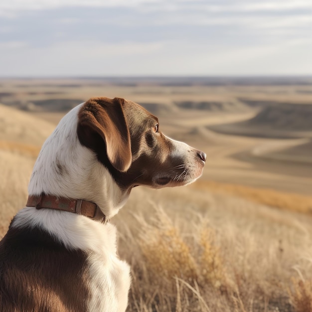 Un perro mira el horizonte.