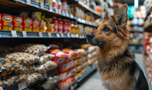 Foto un perro está mirando a la cámara en un supermercado