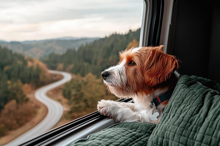 Perro mirando por la ventana de la furgoneta