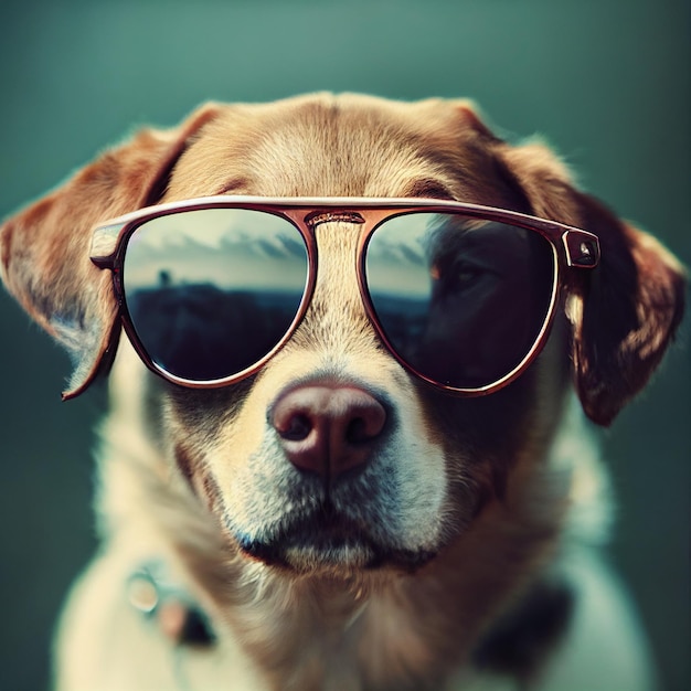 Perro de moda posando con gafas de sol retrato 3d renderizado