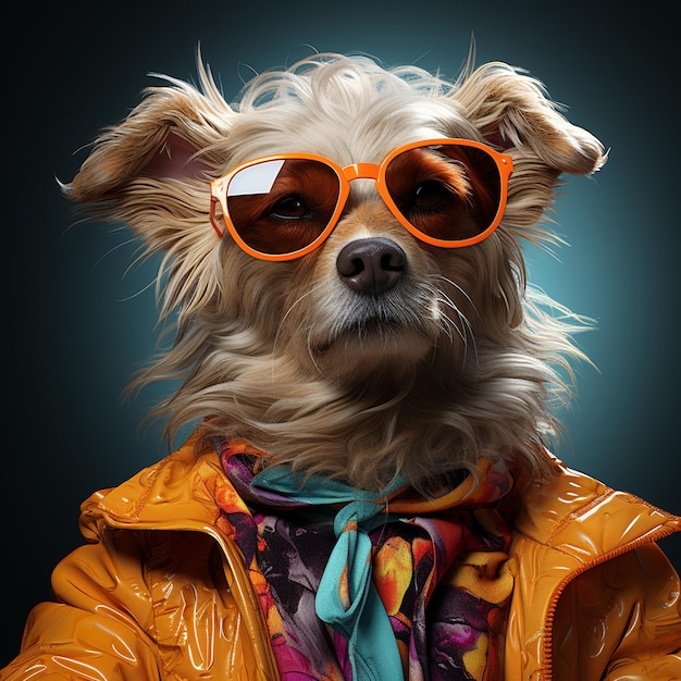 Foto perro de moda con vestido de colores nft arte generativo ai