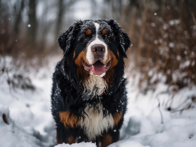Un perro de montaña bernés en la nieve Hermoso perro