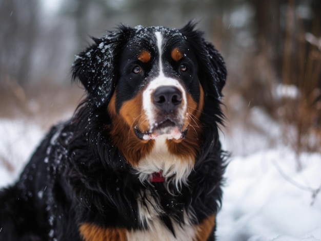 Un perro de montaña bernés en la nieve Hermoso perro