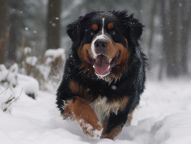 Un perro de montaña bernés en la nieve Hermoso perro