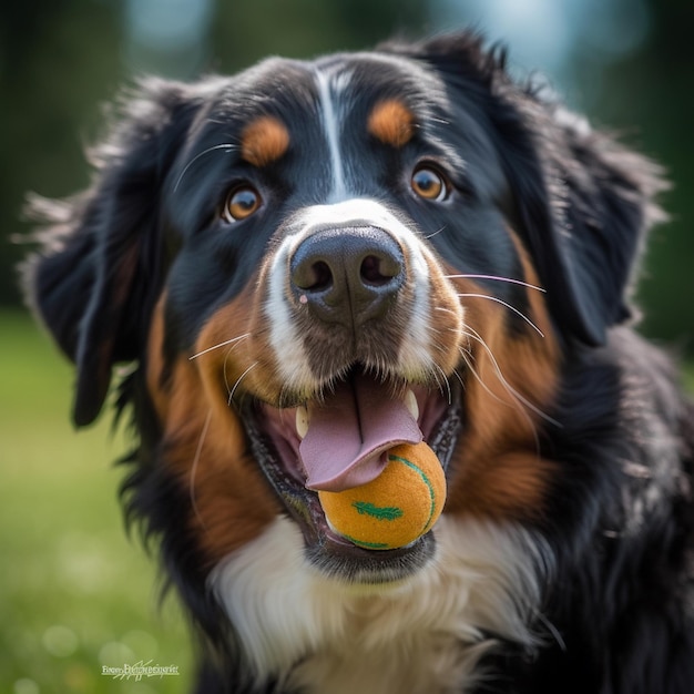 perro de montaña bernese atrapado en un momento divertido