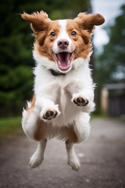 perro muy feliz y optimista en el salto