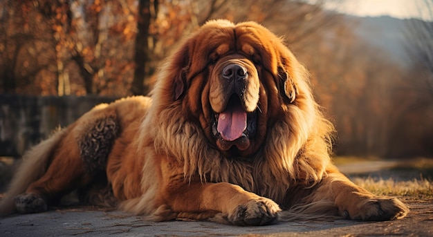 Foto perro muy grande sentado en el suelo calurosas paletas de colores