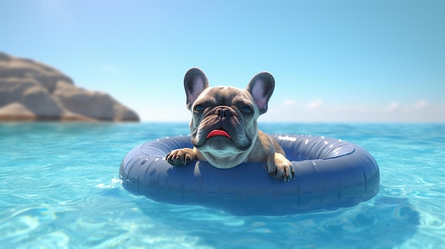 Perro nada en la piscina con gafas de sol azules con AIGenerated