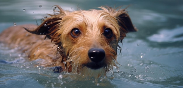 Un perro nadando en una piscina