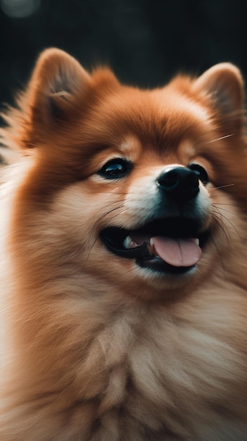 Un perro con nariz negra y lengua rosa.