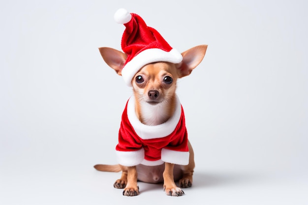 Perro de Navidad con un disfraz de Año Nuevo sobre un fondo blanco aislado generado por IA