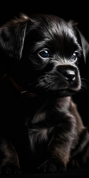 Un perro negro con un collar rojo.