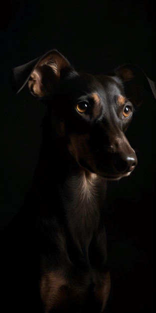 Un perro negro y fuego con una cara negra.