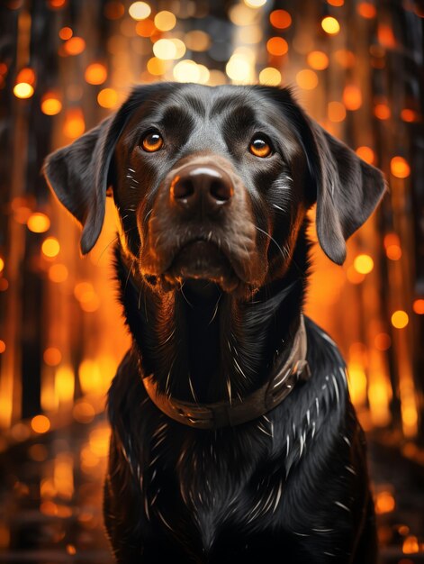 Un perro negro y marrón se relaja frente a un fuego crujiente