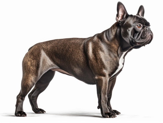 Un perro negro con un pecho y un pecho blancos y un fondo blanco.