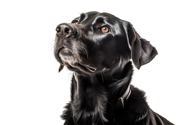 Un perro negro se sienta moviendo la cola