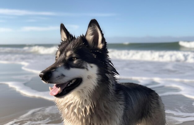 Un perro en el océano con las orejas levantadas