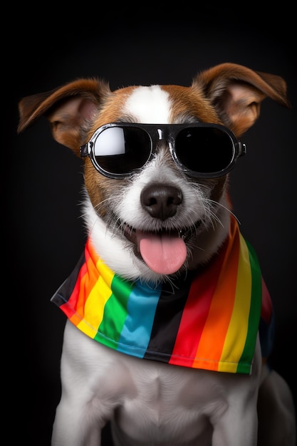 Un perro con un ojo de arcoiris y lentes lgbtq